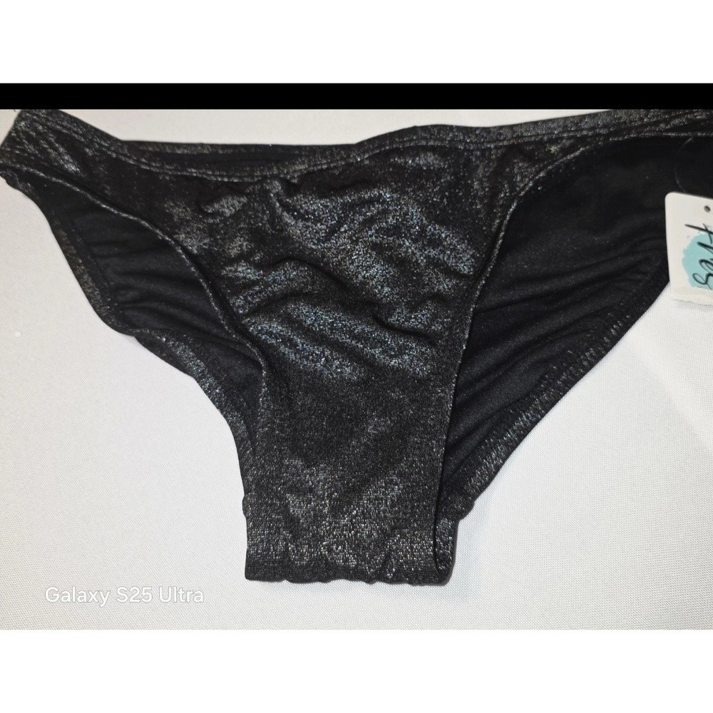 Freshwater Black Shimmer Metallic High Cut Swim Suit Bikini Bottom S/CH NWT